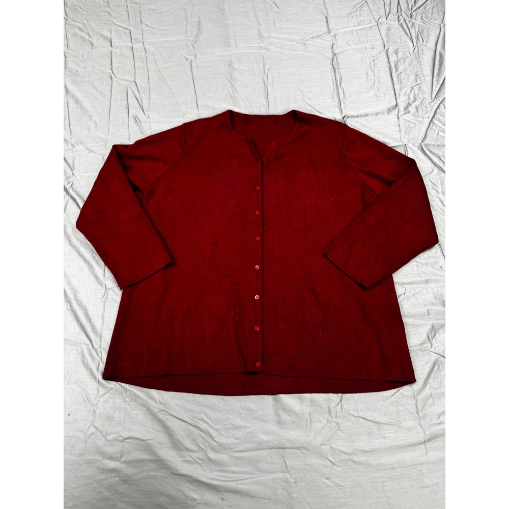 Womens Deep Red Collarless Button Up Knit‎ Cardigan Long Sleeve Burgundy Top